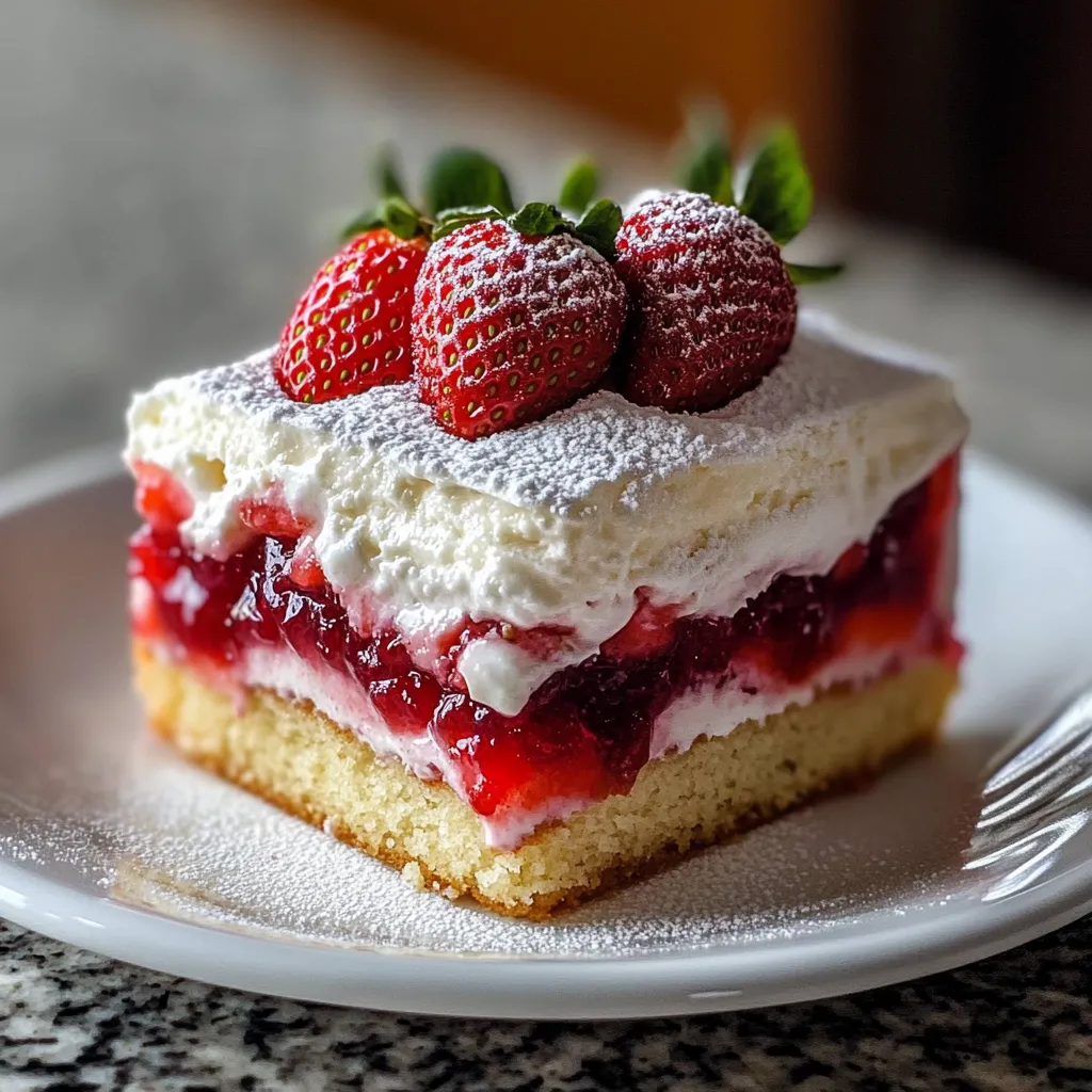 A slice of cake with strawberries on top.