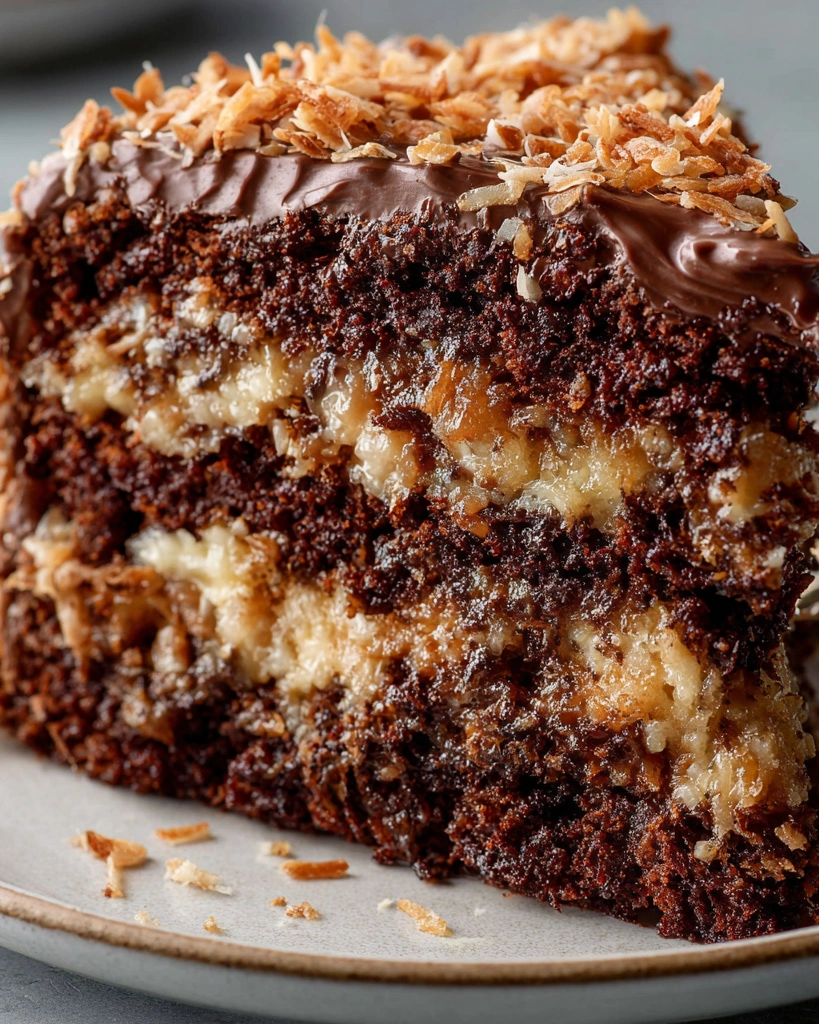 A slice of German Chocolate Cake.
