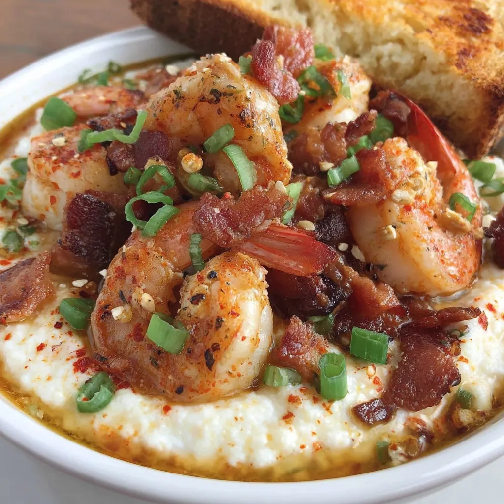 A bowl of shrimp and grits.