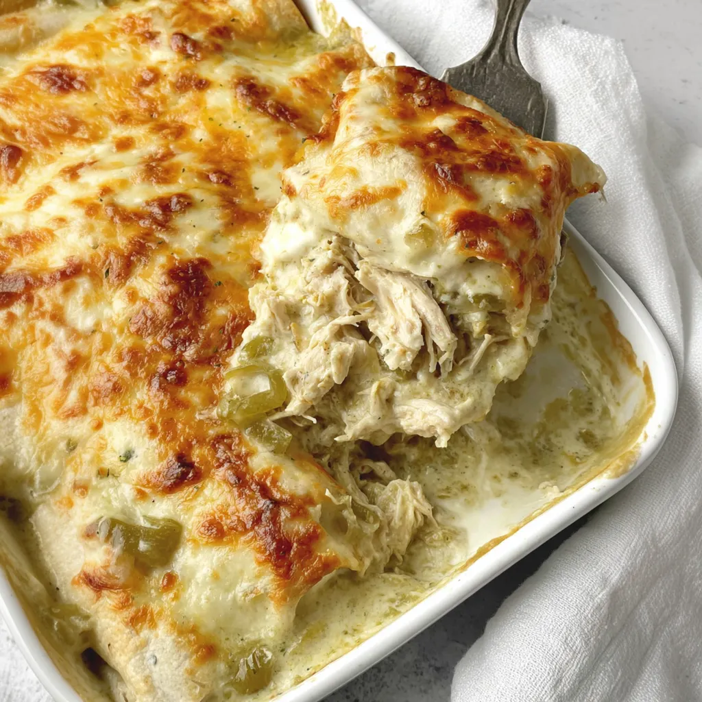 A plate of green chile chicken enchiladas.