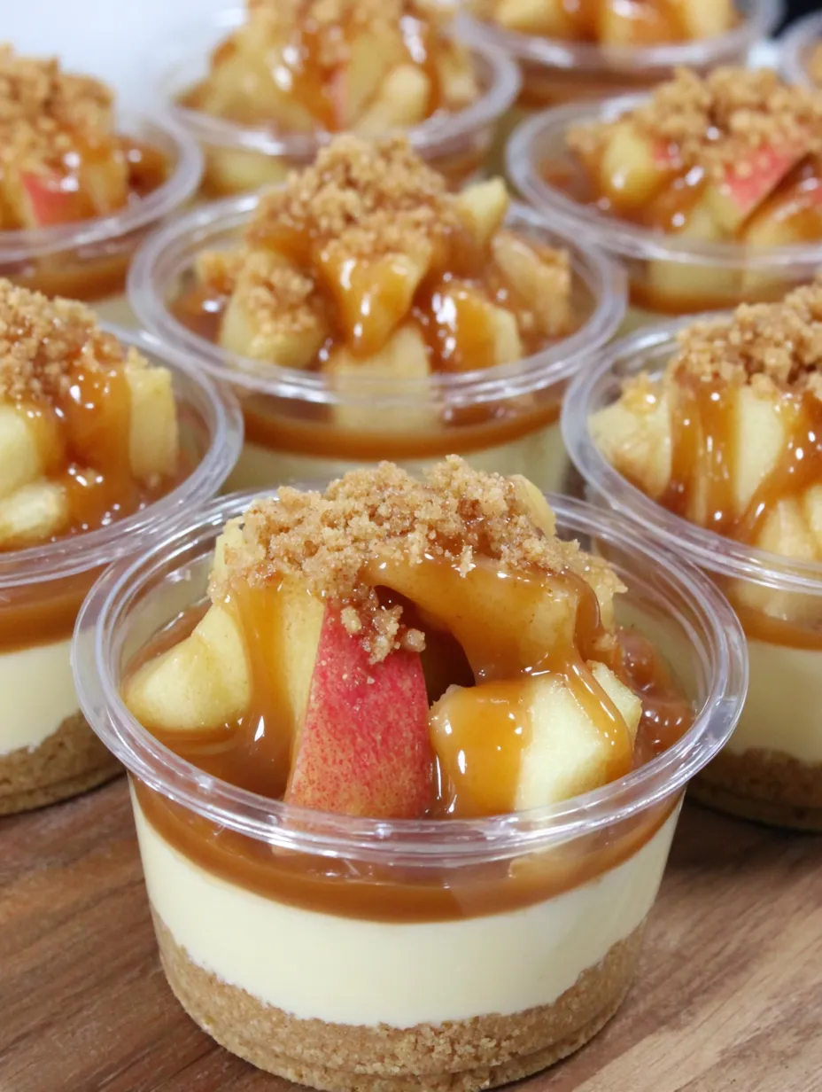 A close up of a caramel apple dessert cup.
