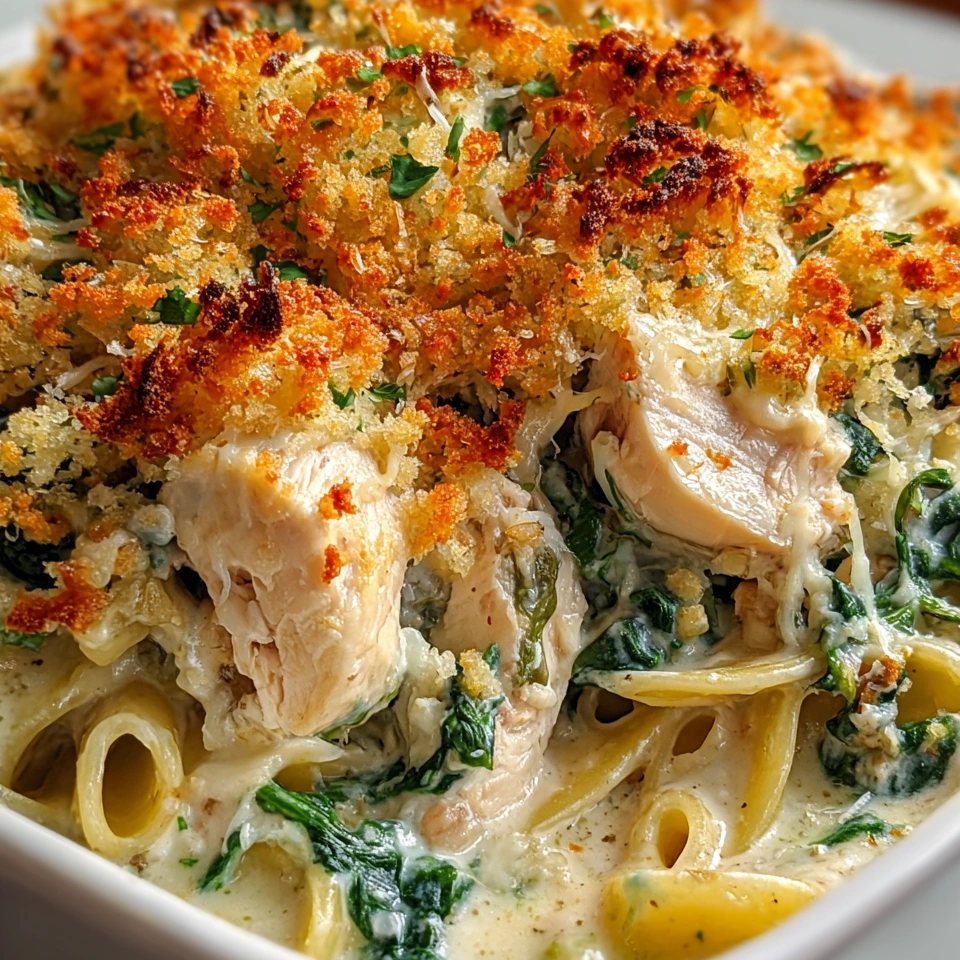 A dish of spinach chicken casserole with cream cheese and mozzarella.