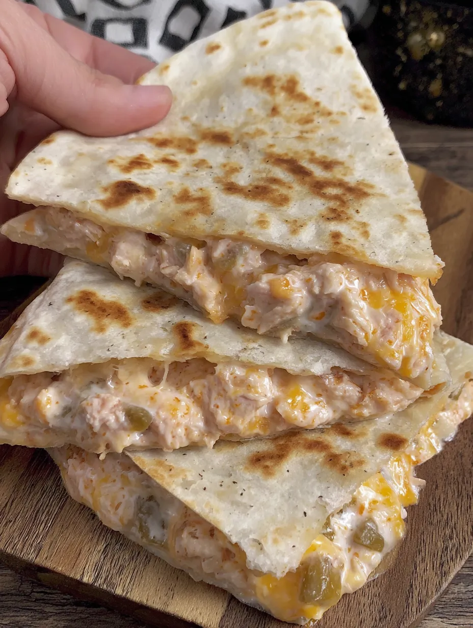 A stack of three chicken quesadillas.