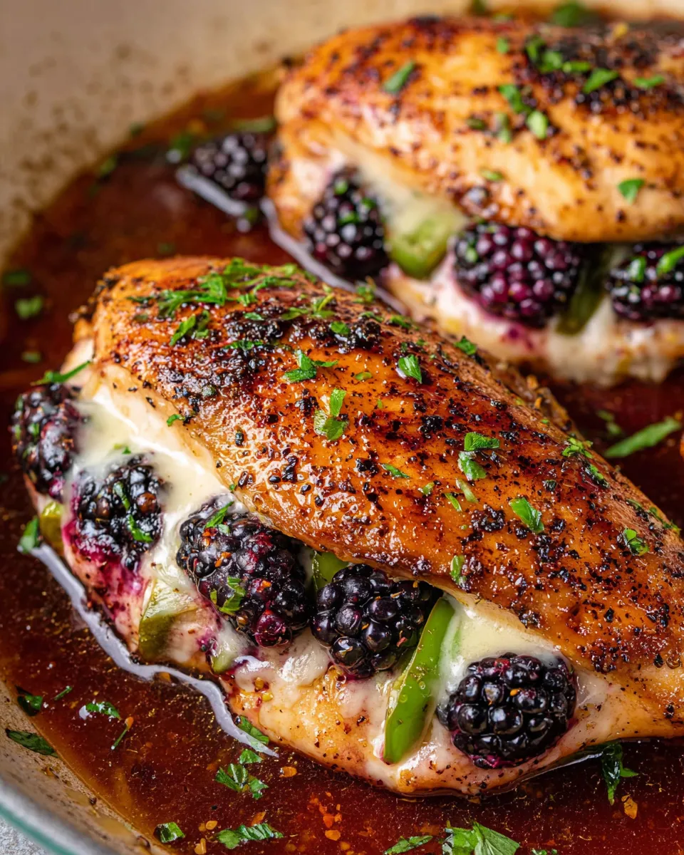 Chicken with blackberries and jalapenos.
