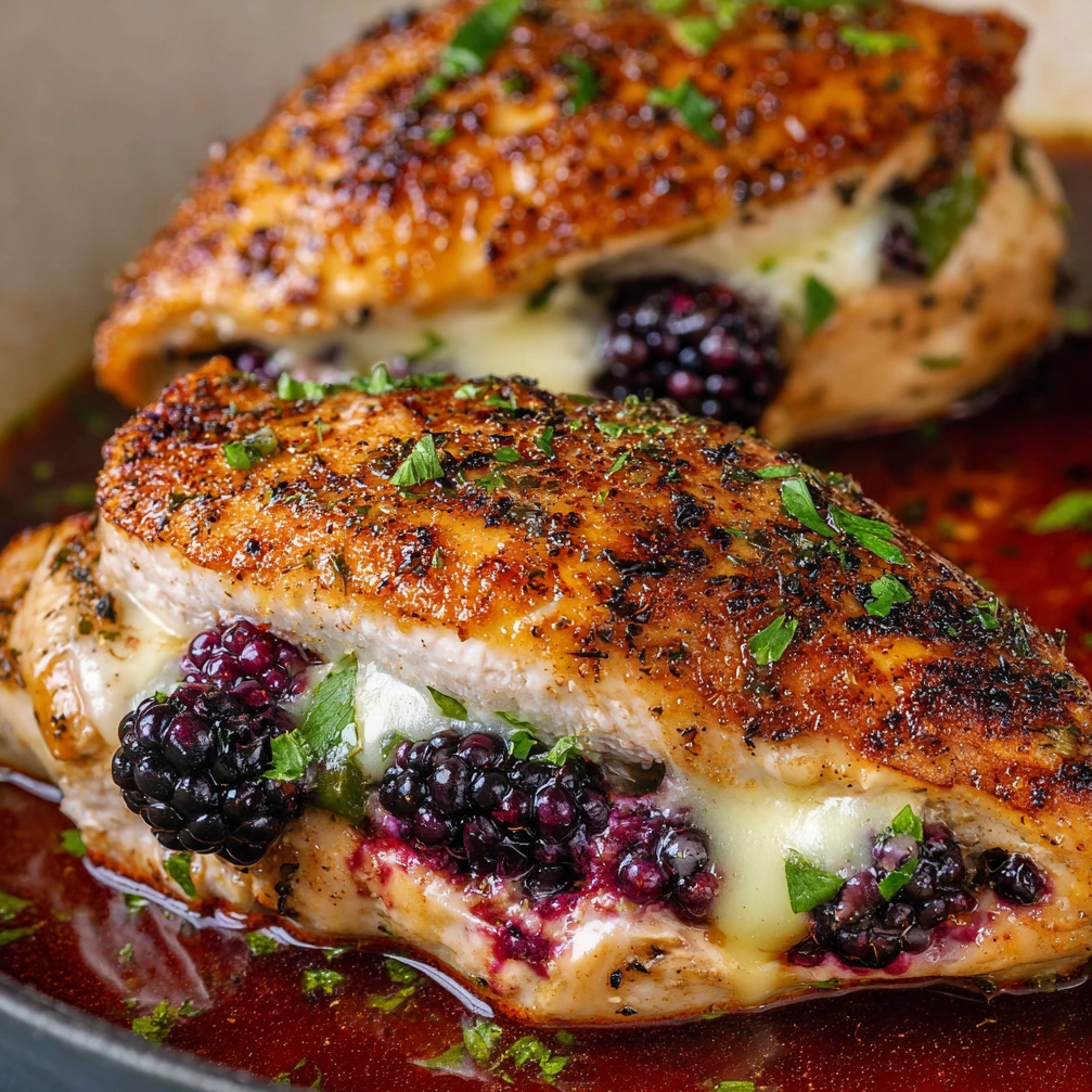 Chicken with blackberries and jalapenos.