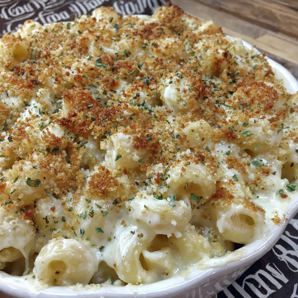 A baked white mac and cheese dish.