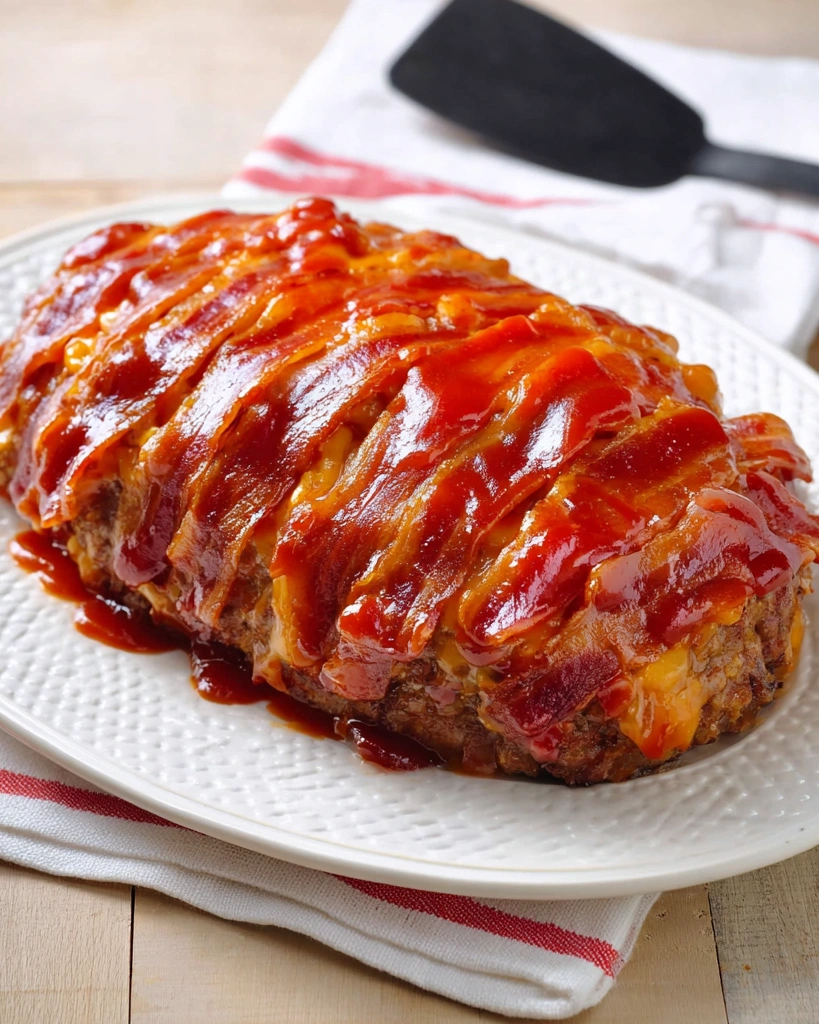 A bacon cheeseburger on a white plate.