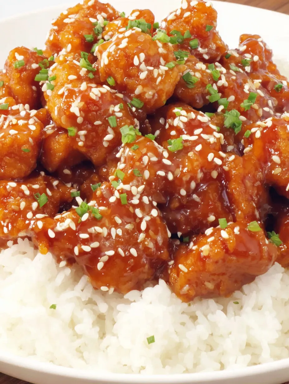 Sesame chicken on rice.