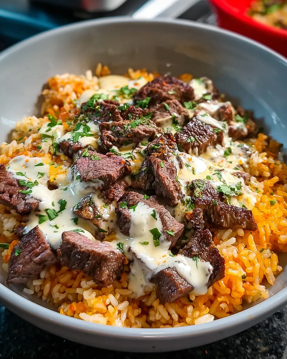A bowl of rice with meat and cheese.