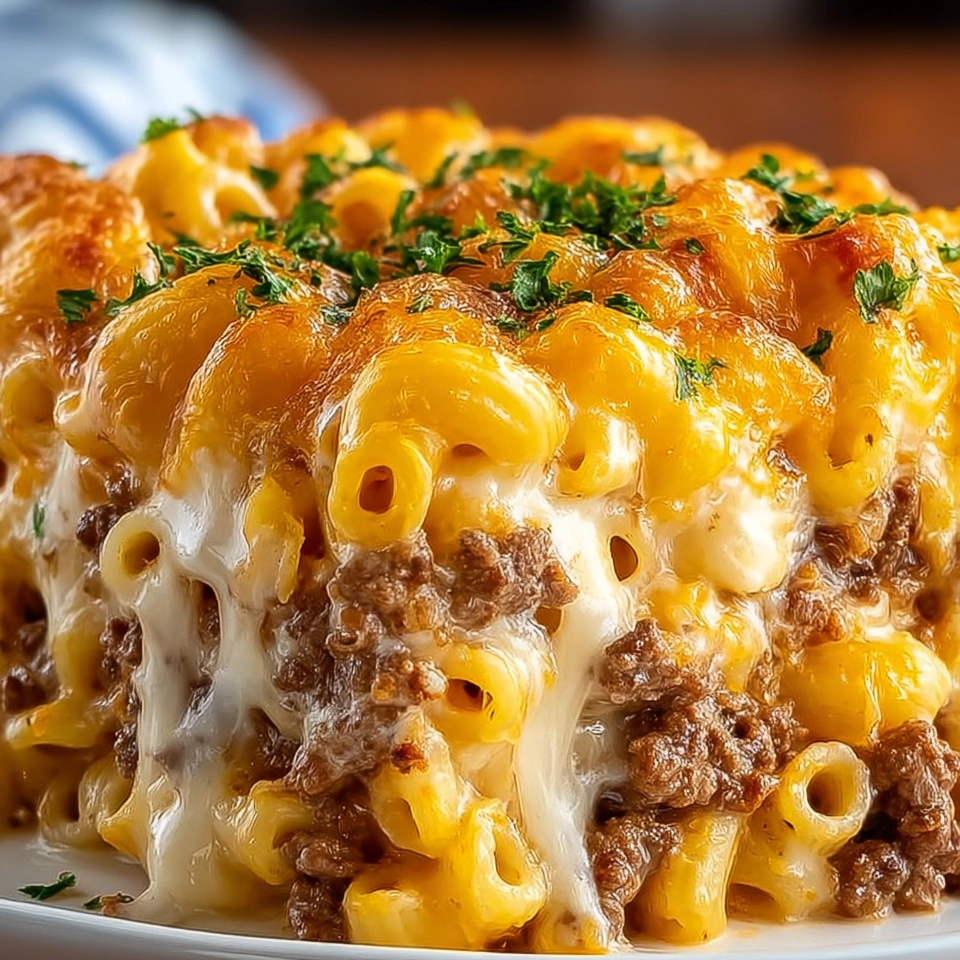 A plate of meatloaf and cheddar shells casserole.