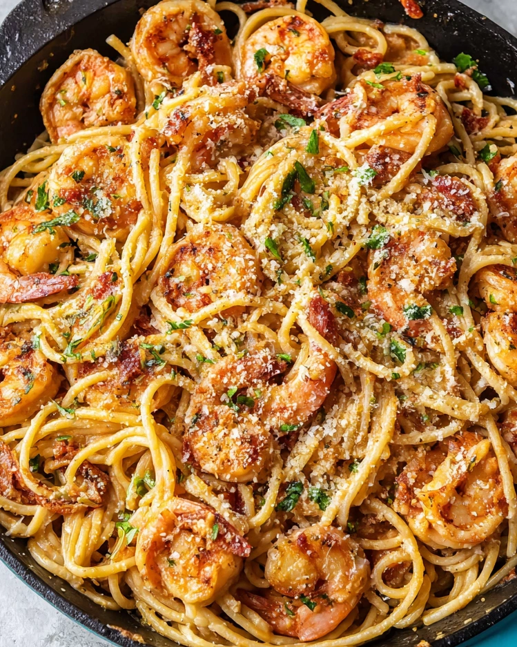 A bowl of Cajun Shrimp Pasta.