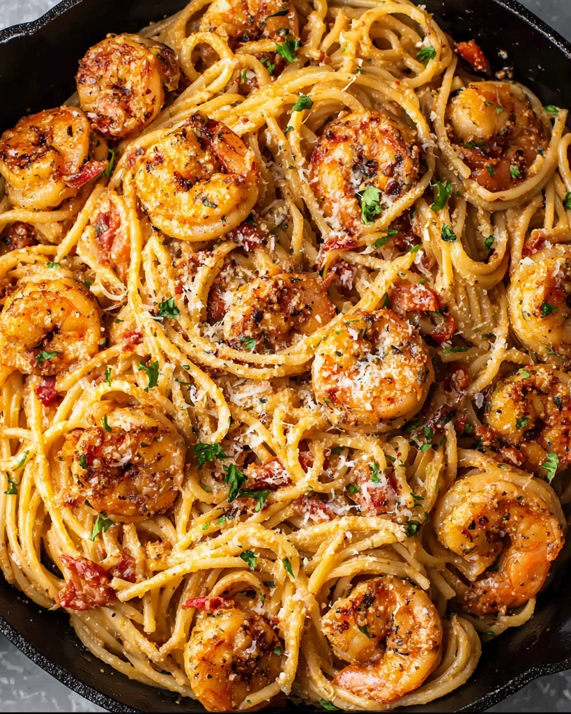 A bowl of Cajun Shrimp Pasta.
