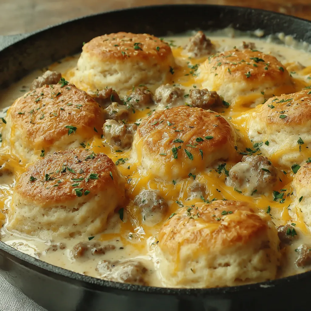 A pan of biscuits and gravy.