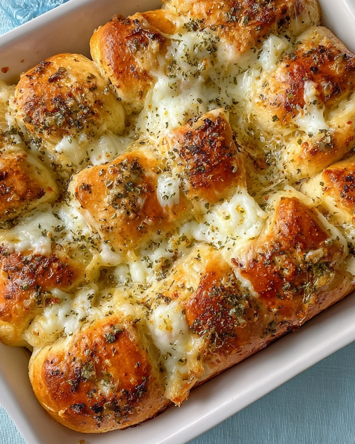 A dish of cheesy Hawaiian garlic rolls.