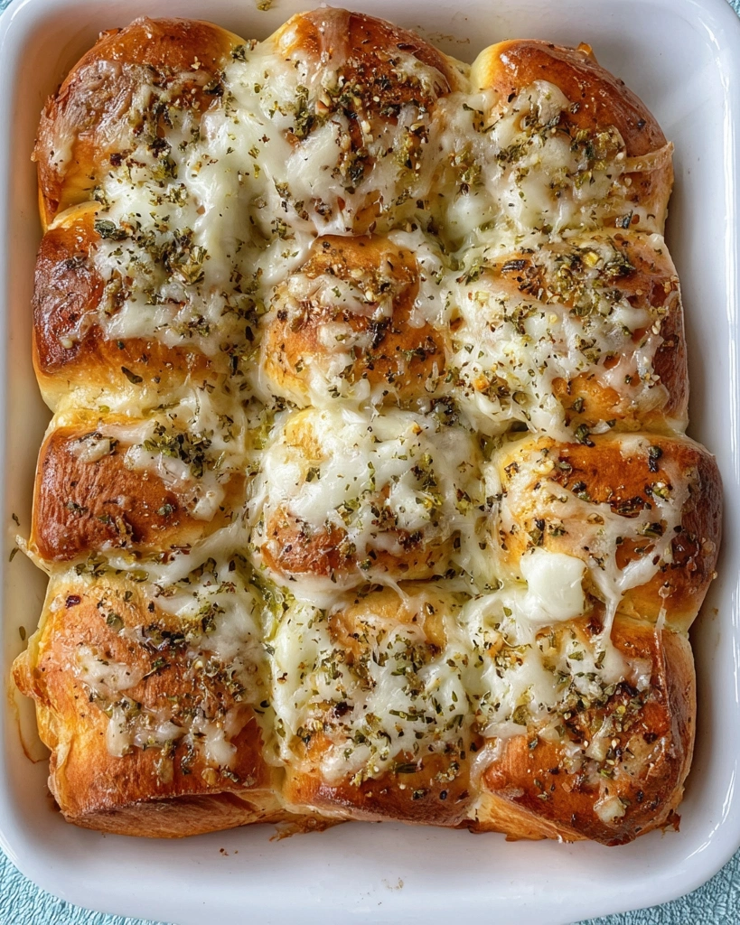 A white plate with cheesy garlic rolls.