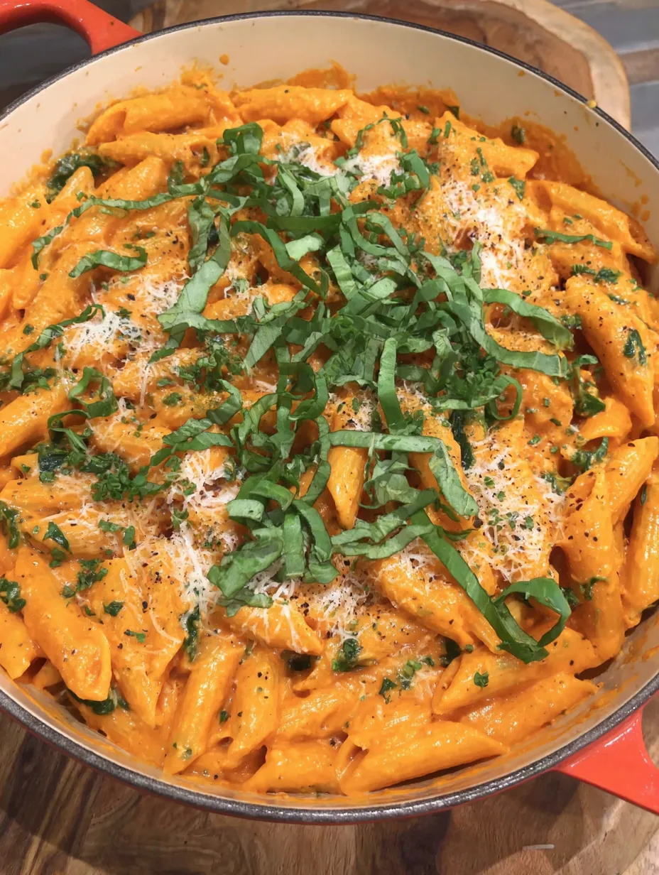 A dish of pasta with spinach and tomatoes.