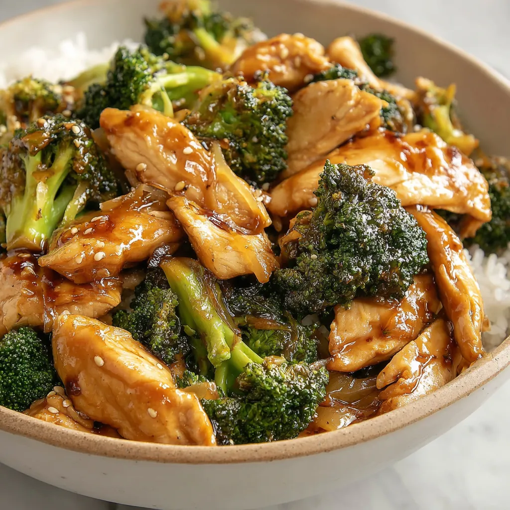 A bowl of Chinese chicken and broccoli.