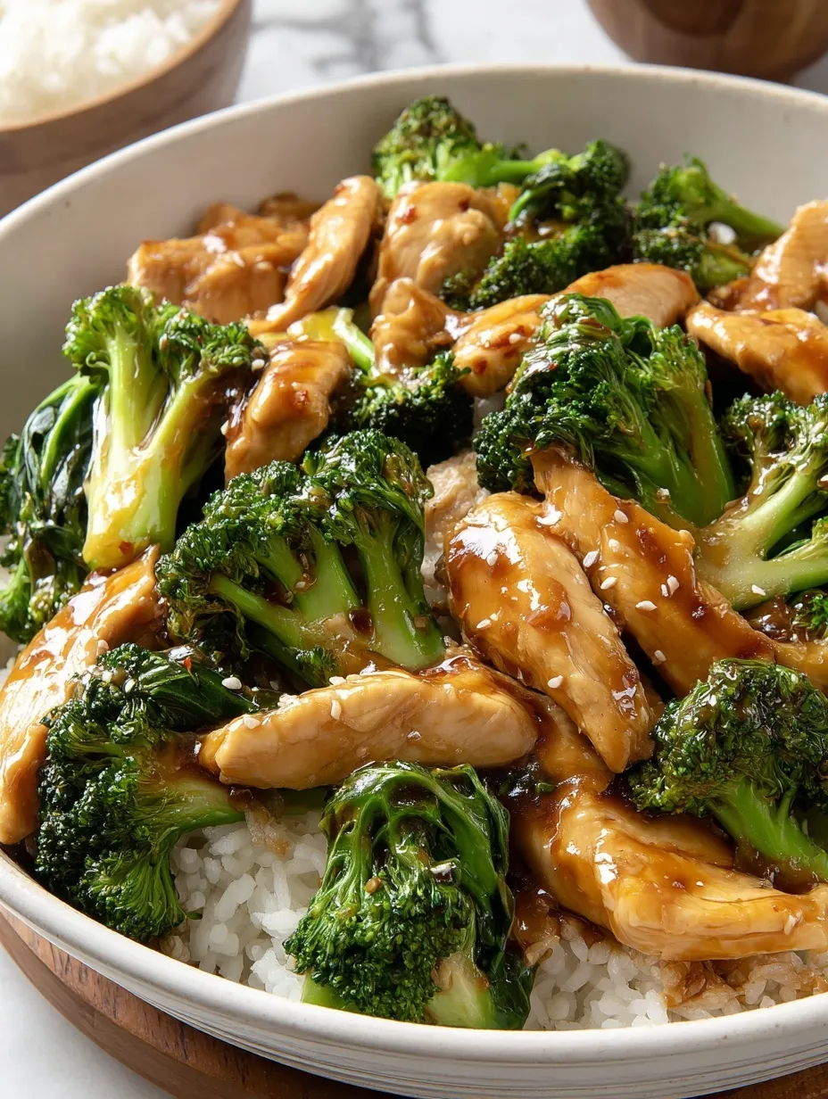 A bowl of Chinese chicken and broccoli.