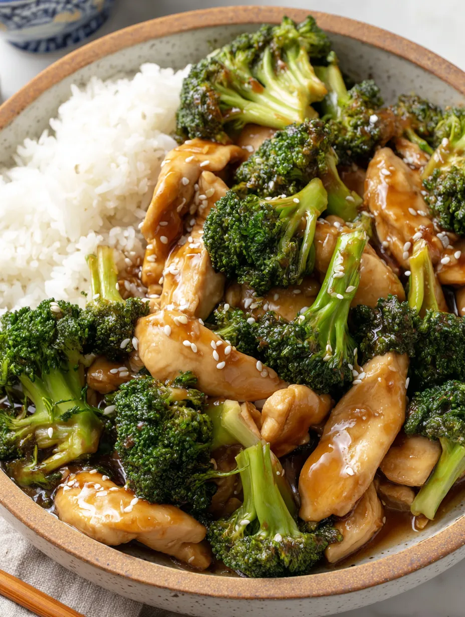A bowl of Chinese chicken and broccoli.
