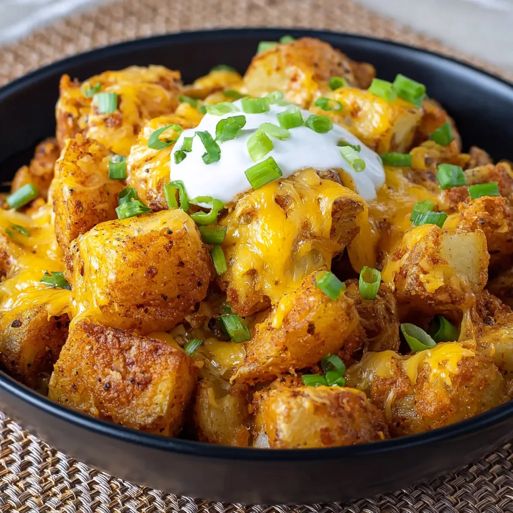 A bowl of Taco Bell Cheesy Fiesta Potatoes.