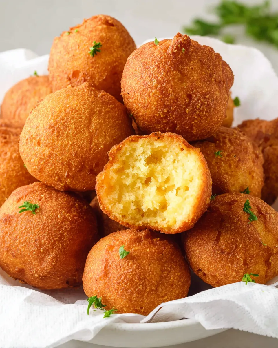 A pile of hush puppies on a plate.