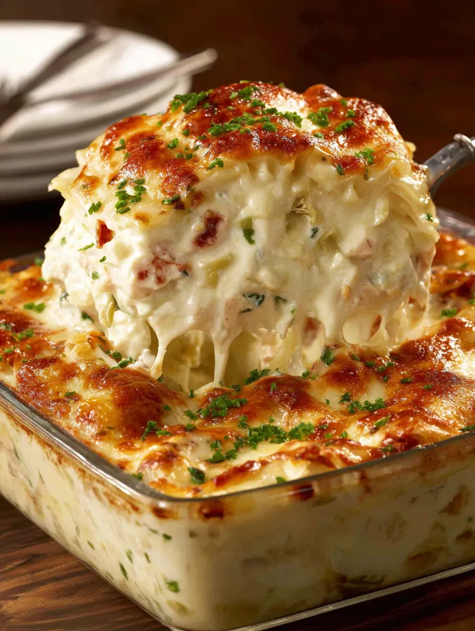 A creamy white chicken lasagna.