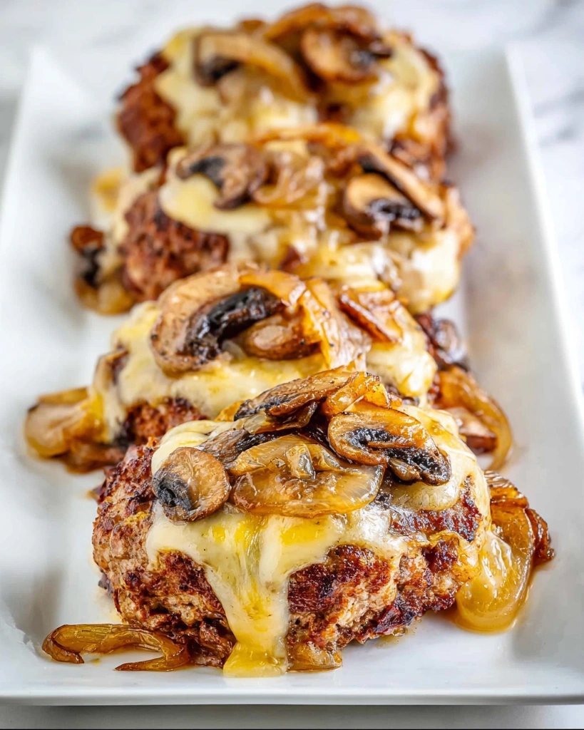 A plate of food with mushrooms on top.