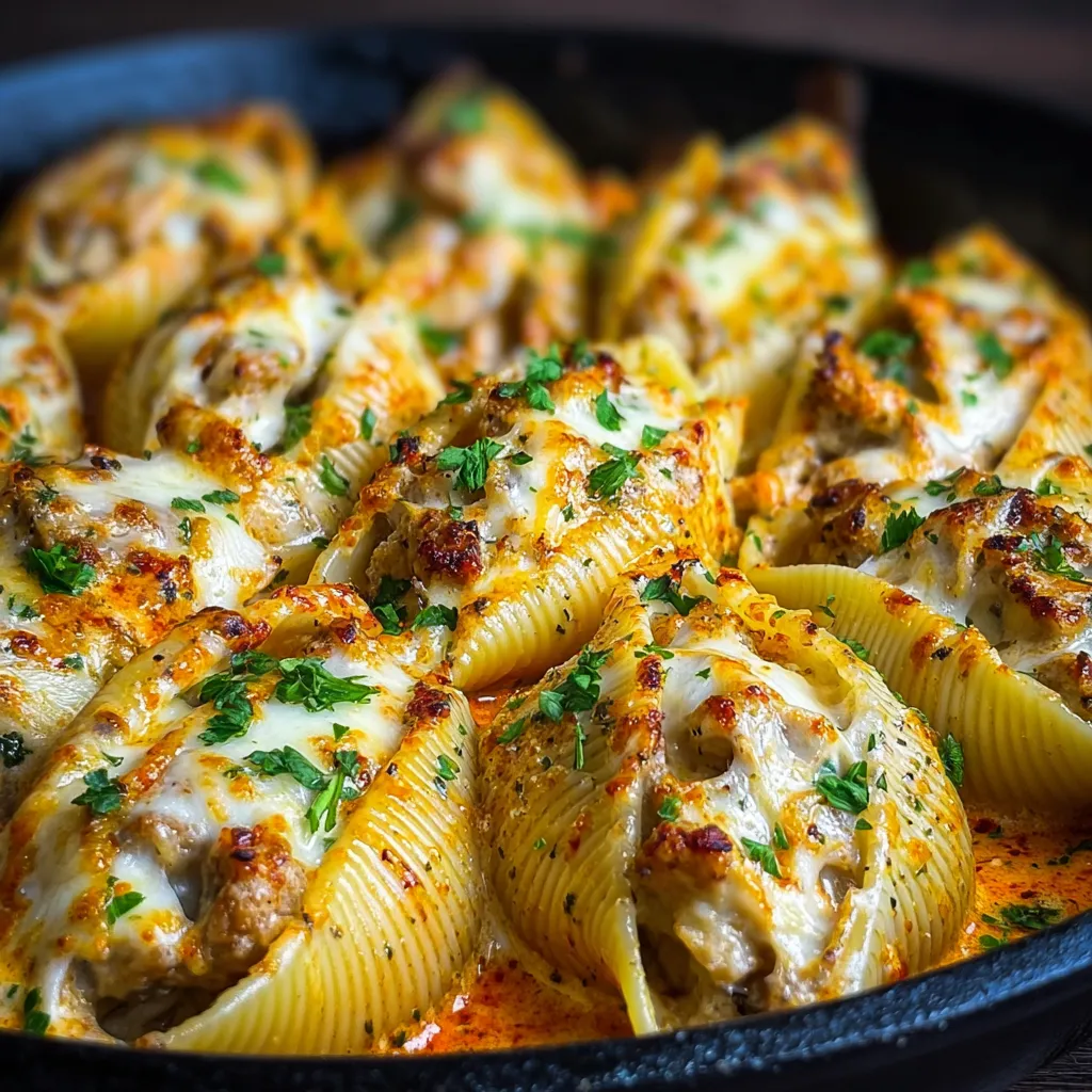 A pan of Creamy Cajun Chicken Stuffed Shells.