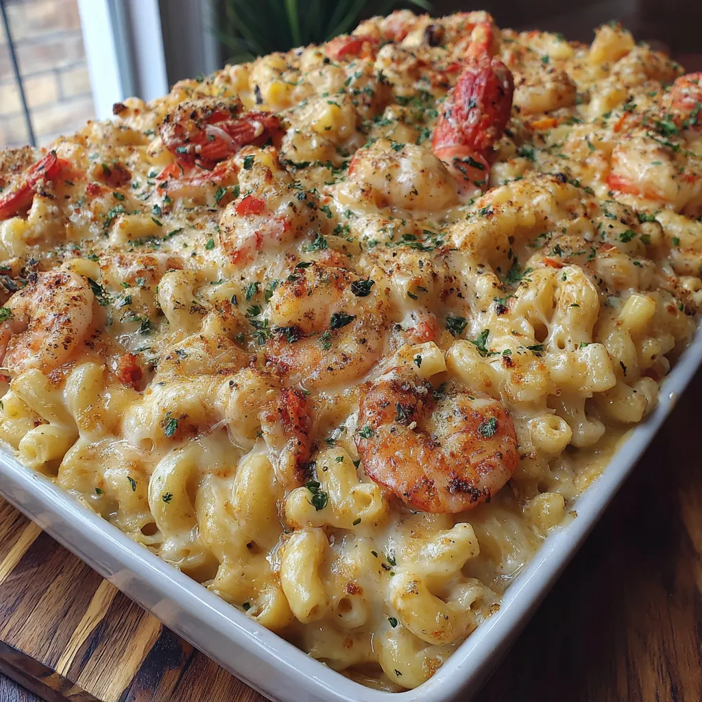 A seafood mac and cheese bake.