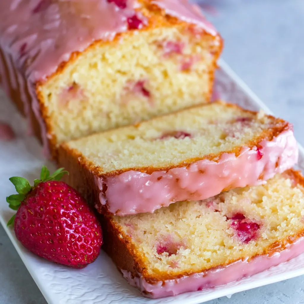A slice of strawberry pound cake.