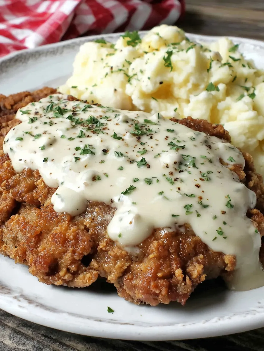 A plate of chicken fried steak with country gravy.