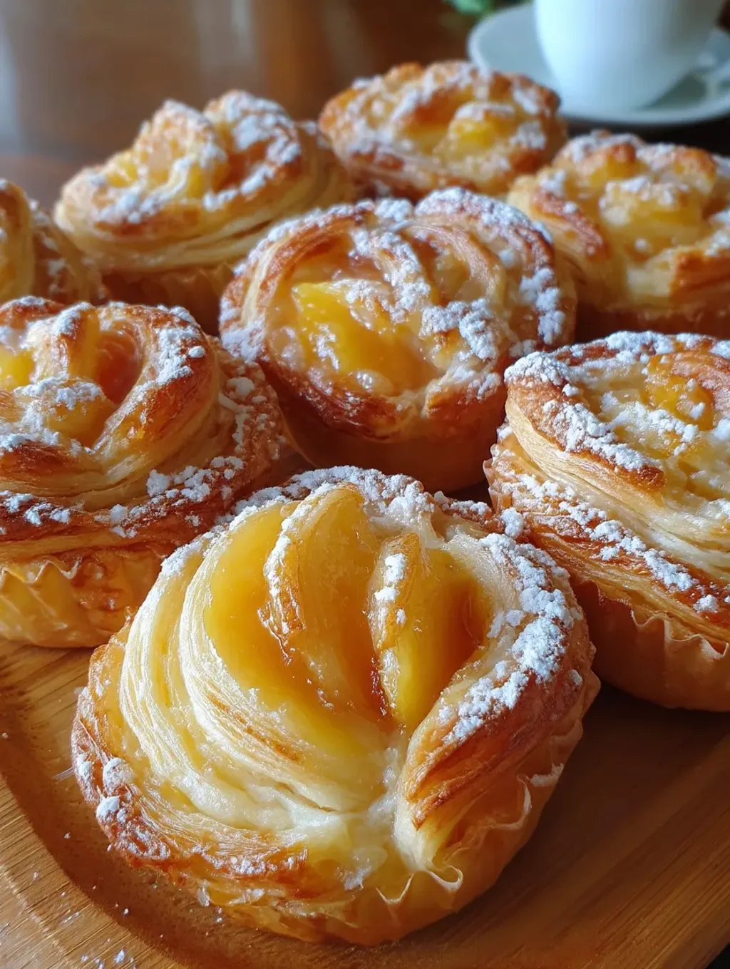 Peach Pie Cruffins on a table.