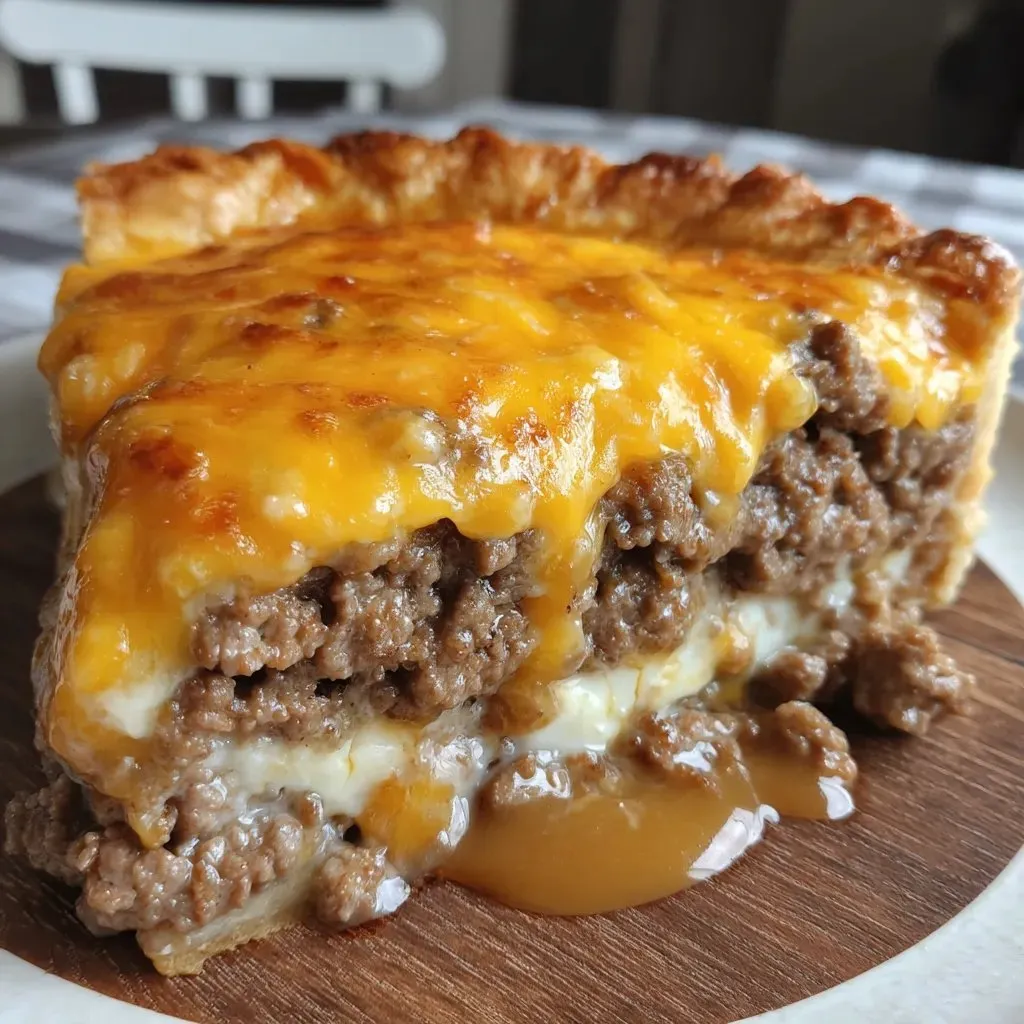 A slice of cheeseburger pie.