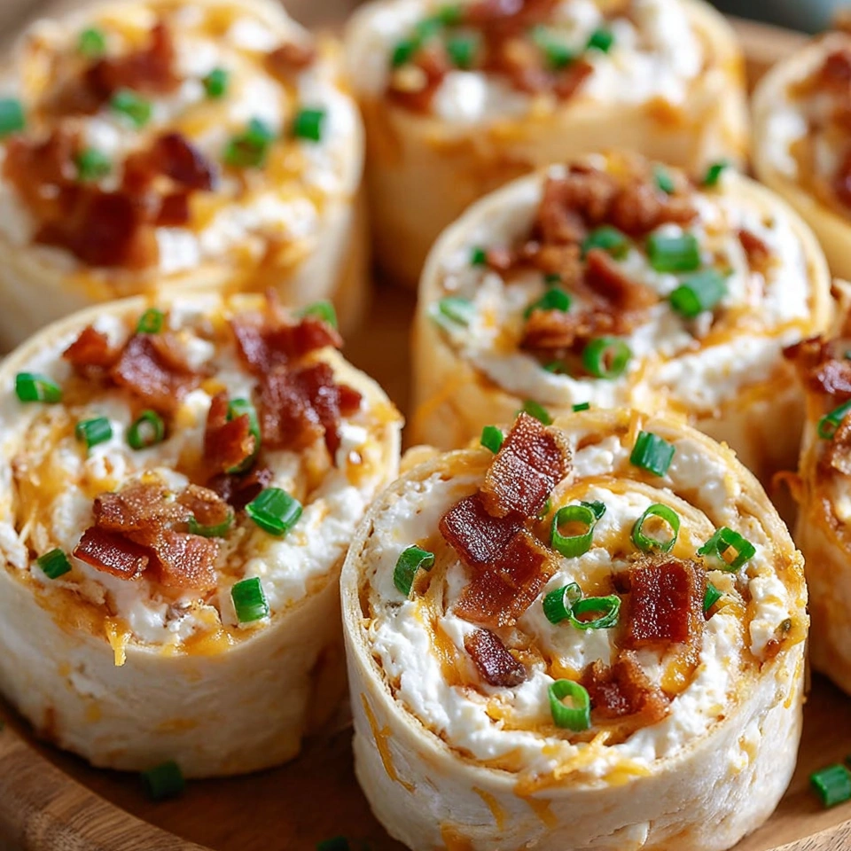Bacon and cheese pinwheels on a wooden platter.