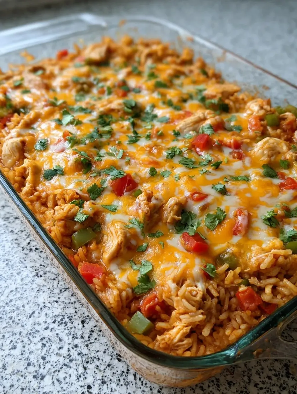 A dish of food with rice and chicken.