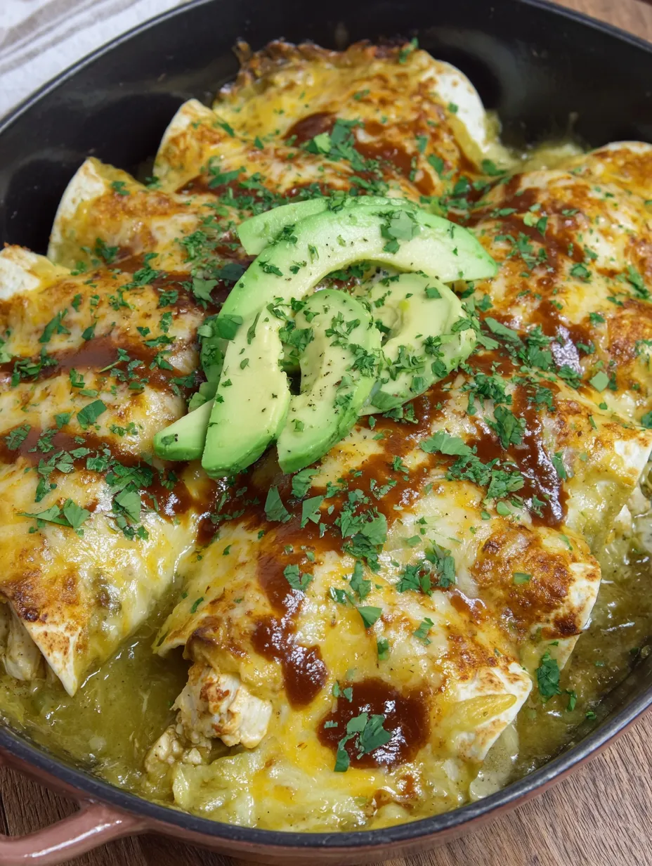 Green chicken enchiladas with a side of guacamole.