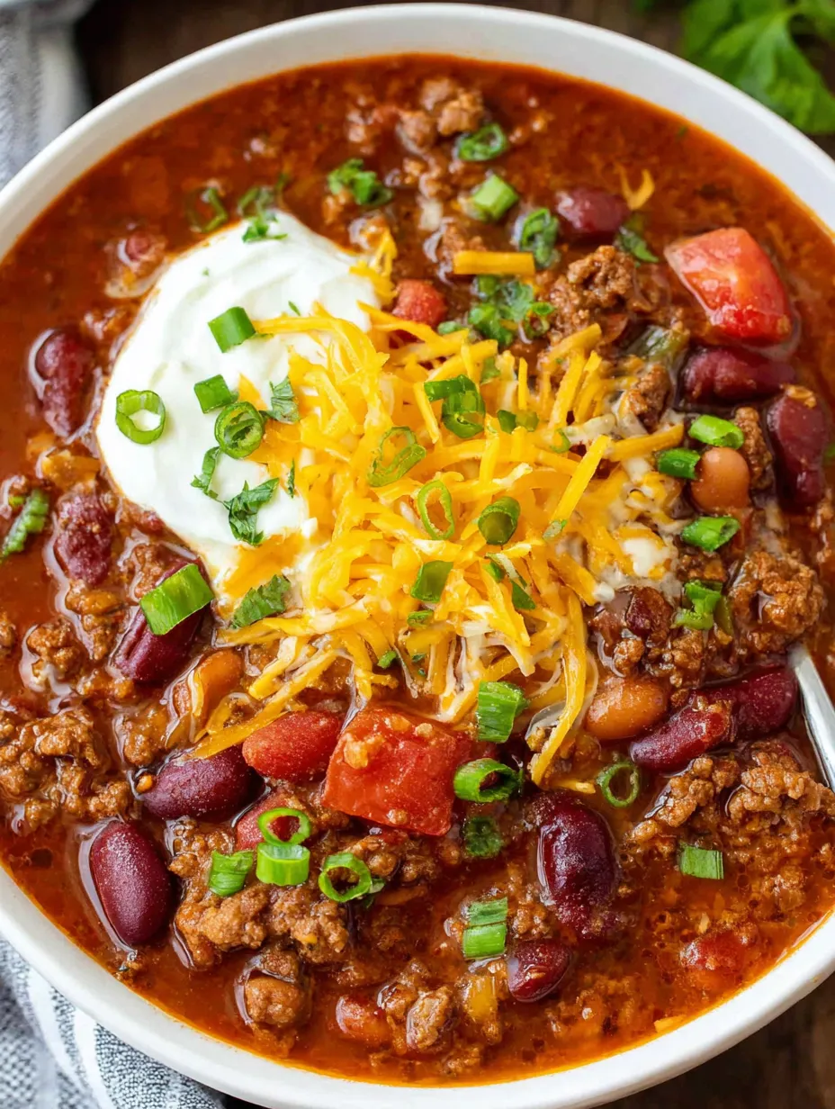 A bowl of chili with cheese and tomatoes.