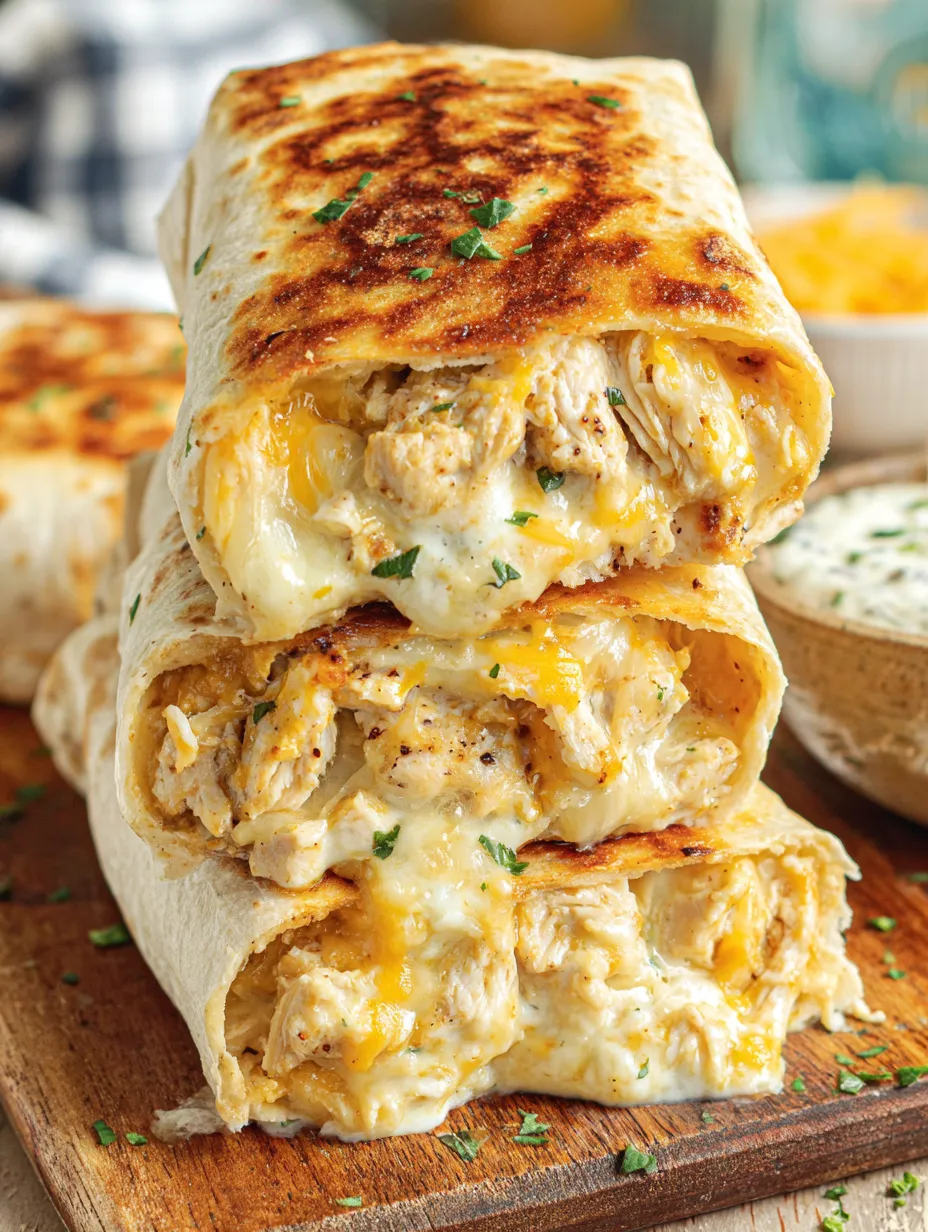 A cheesy garlic chicken wrap.