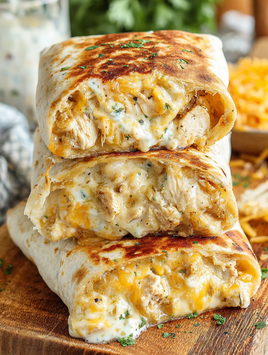 A cheesy garlic chicken wrap.