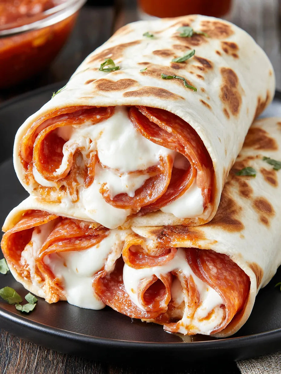 Two pepperoni pizza rollups on a plate.