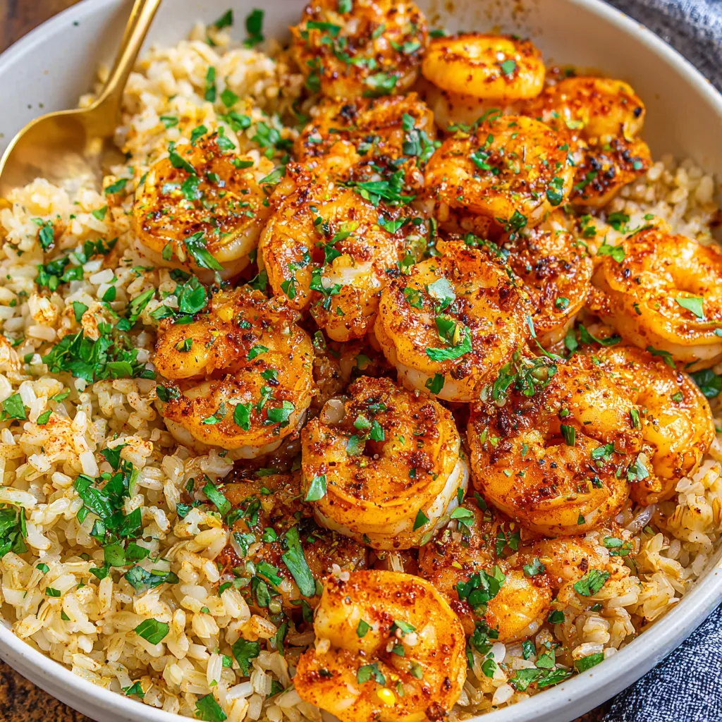 A bowl of rice and shrimp.