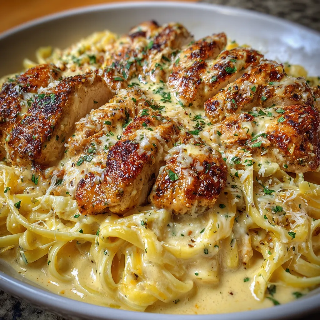 A plate of food with chicken and pasta.