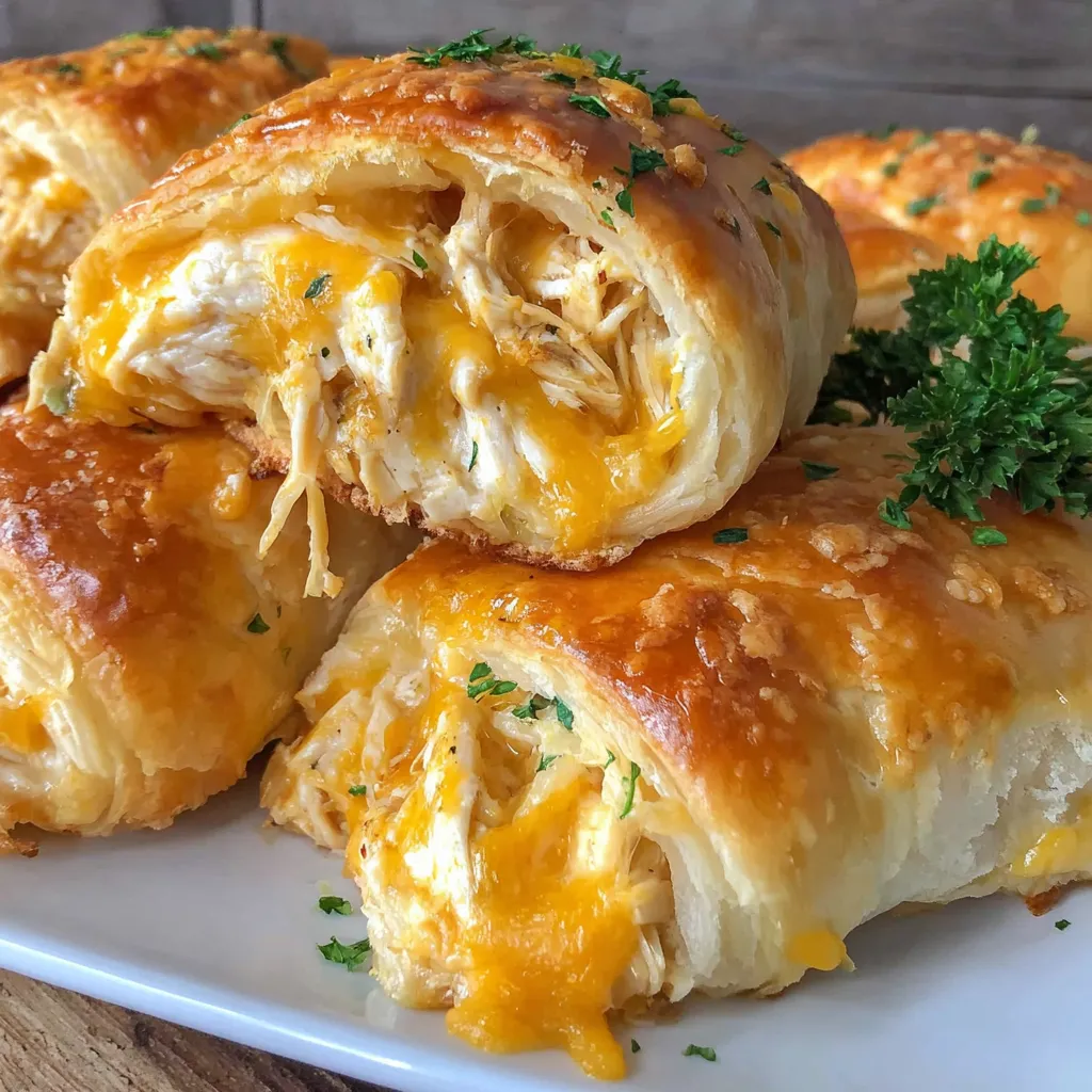 A plate of cheesy chicken crescent rolls.