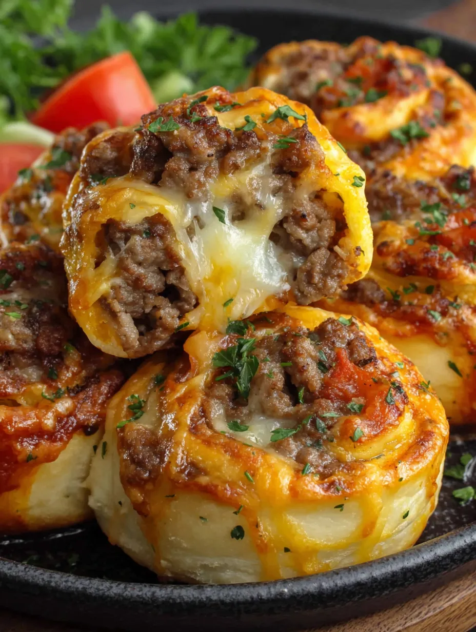A plate of delicious garlic butter cheeseburger rollups.