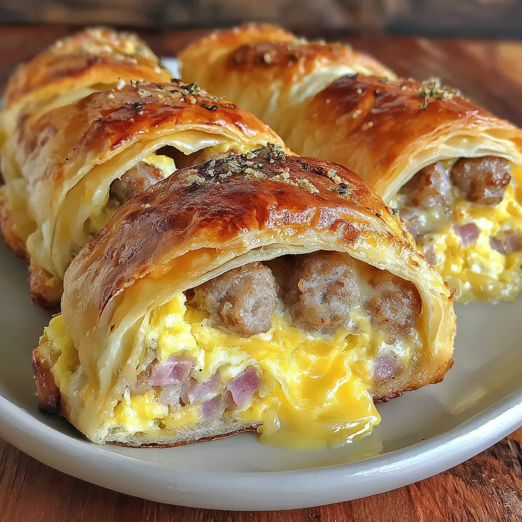 Sausage, egg and cheese breakfast roll-ups.