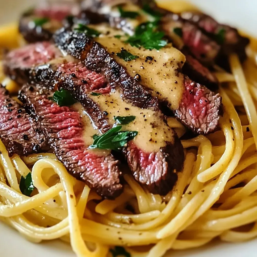 A plate of food with a piece of meat and noodles.