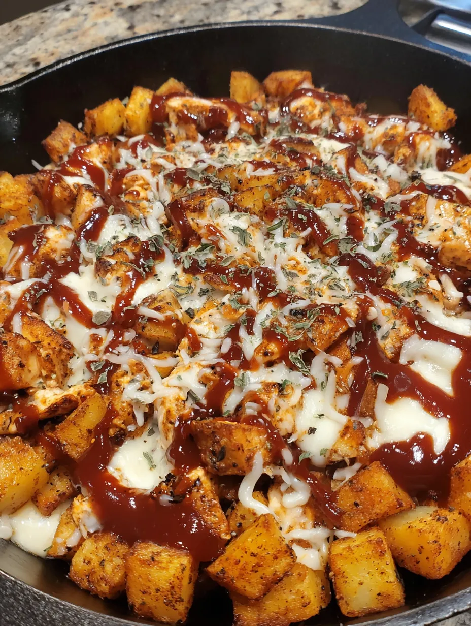 A delicious BBQ chicken potato skillet.