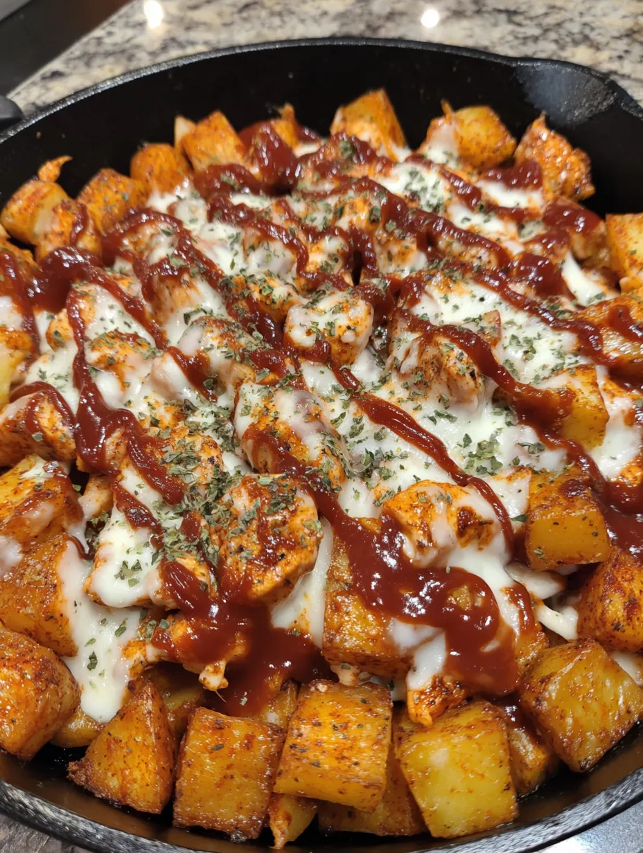 A delicious BBQ chicken potato skillet.