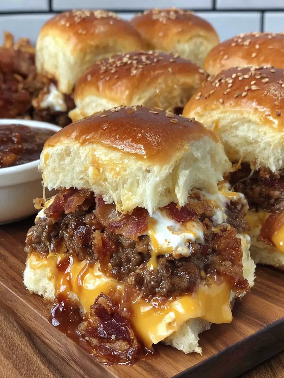 A plate of BBQ cheeseburger sliders.