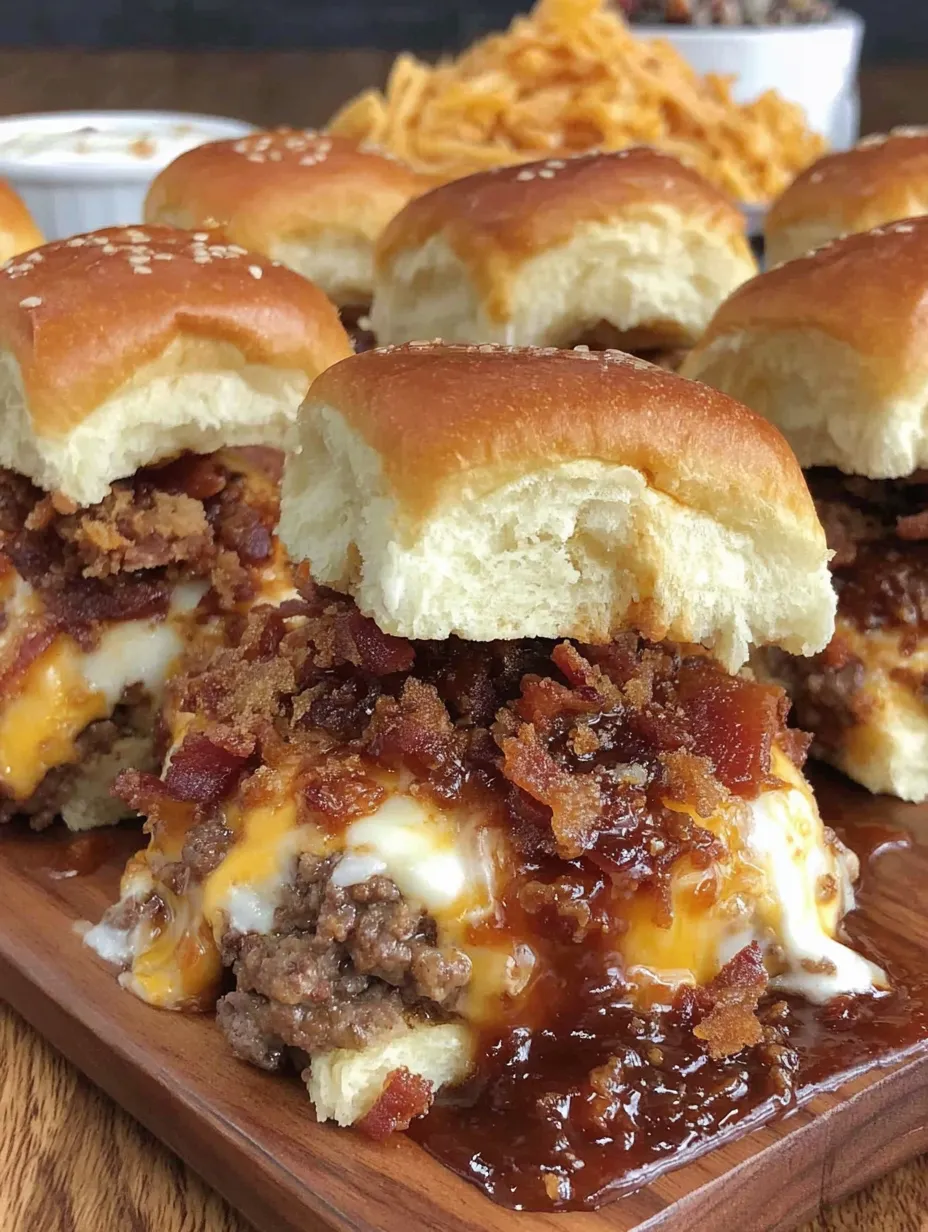 A plate of BBQ cheeseburger sliders.